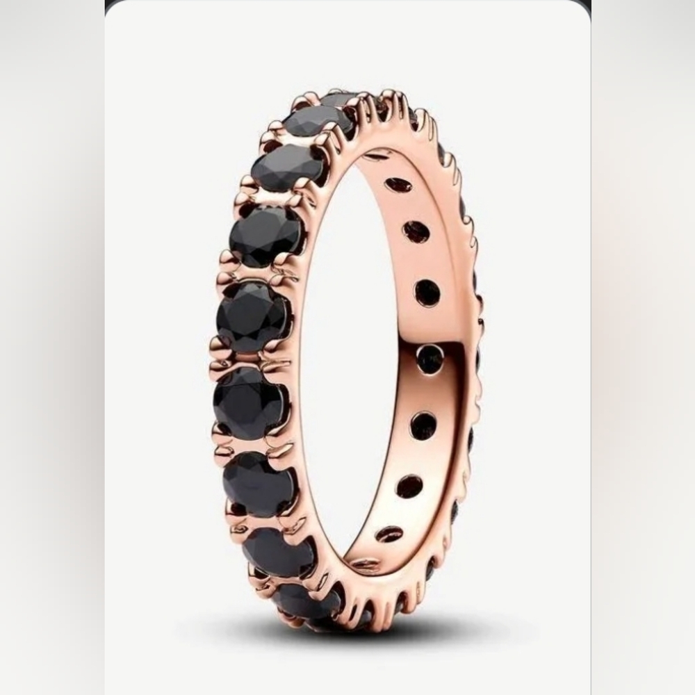 Pandora Black Eternity Ring In Rose Gold Sz. 6 Brand New